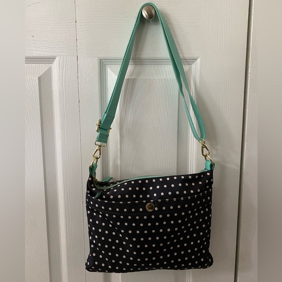 FOSSIL Black With Teal Trim And White Polka Dot Crossbody Bag - Picture 6 of 16